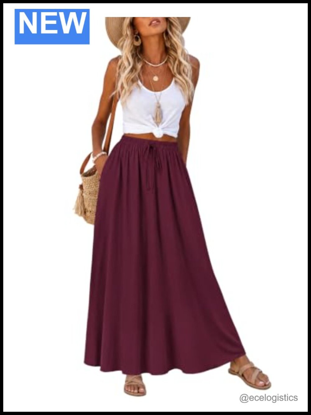 Women's Summer Maxi Skirt Flowy A-Line High Waist with Pockets